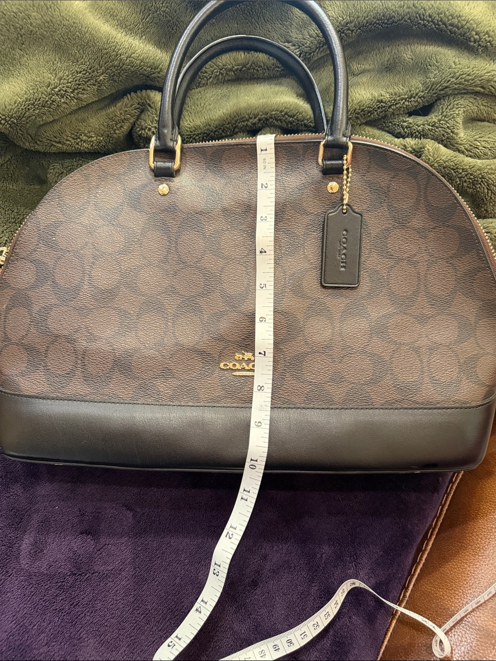 Coach Brown Signature Dome Satchel with Dark Brown Trim - Picture 3 of 8